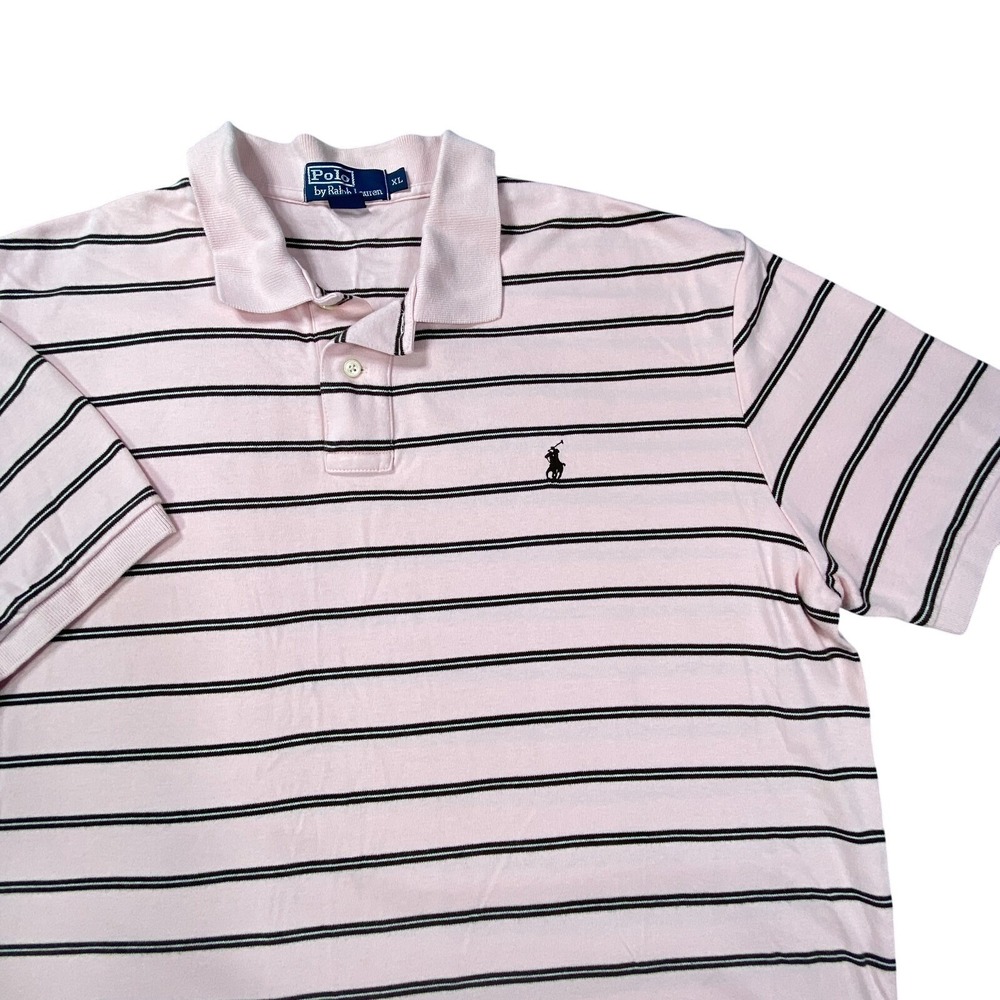 Vintage Polo Ralph Lauren Shirt XL Men Pink Stripe Golf Pony Ivy Classic Casual*